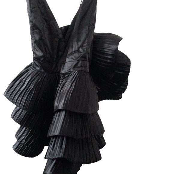 Anthropologie Maeve Black Ruffled Tiered Mini Dress With Spaghetti Straps & Plun - Picture 10 of 16